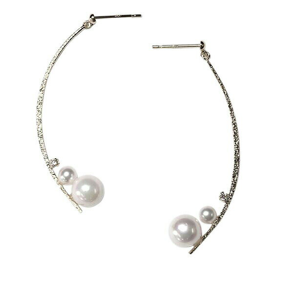 乐天商城 - パールピアス 18kホワイトゴールド アコヤ真珠 キュービック ピアス 両耳 レディース 女性 6月 誕生石 三日月デザインのファッションジュエリー ぶら下がり