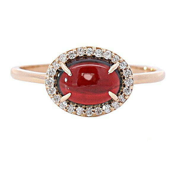 Rakuten - 取巻き 脇石 ガーネット 中心石 K18 4本爪 カボション リング