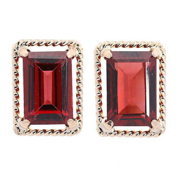 Rakuten - 18K スクエア ピアス ガーネット