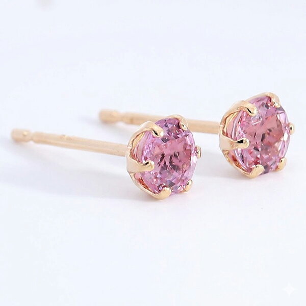 Rakuten - ピンクサファイヤピアス 18金 ダイヤモンドカット