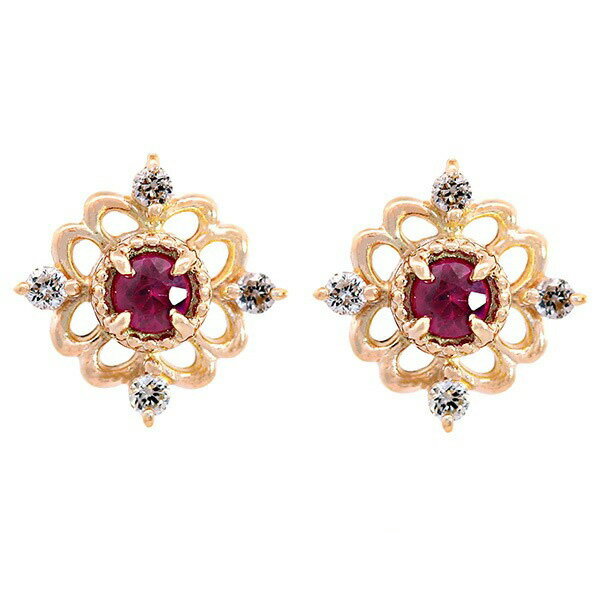 Rakuten - 18K ダイヤモンド ルビー レースピアス