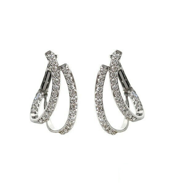 Rakuten - デザインピアス 18金ホワイトゴールド 2連 K18WG