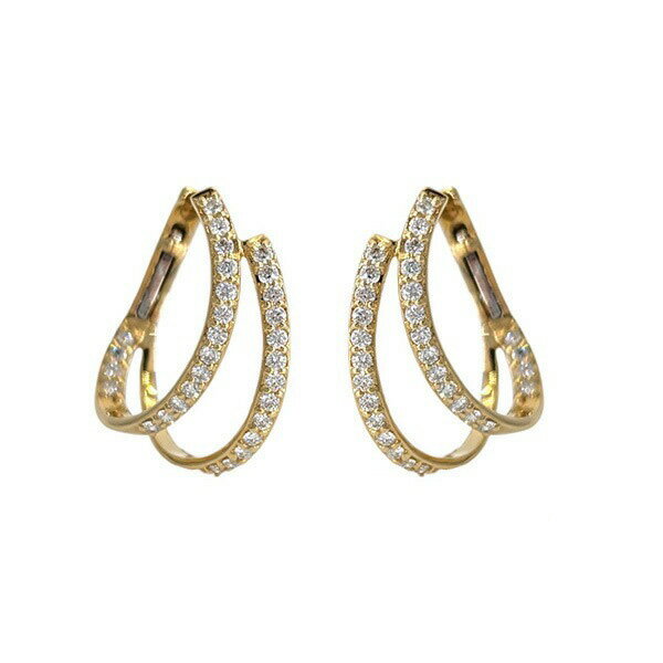 Rakuten - ピアス 18金 2連 フープピアス ダイヤモンド