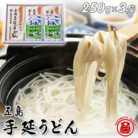 五島うどん 五島手延べうどん 750g あごだし スープ・めんつゆ付き 乾麺 250g×3袋 中本製麺 グルメギフト ギフトセット 食べ物／食品 贈り物 贈答品 お祝い 内祝い お中元 お歳暮 プチギフト 長崎 お土産 6人前～9人前 送料無料 あす楽対応のサムネイル