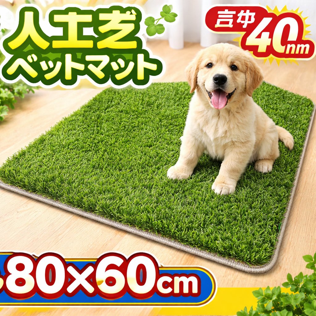 乐天商城 - 人工芝 ペットマット 1枚 80×60cm 芝丈40mm フチ縫製仕上げ クールターフ COOOLTurf® フロアマット 犬 屋外 室内 ベランダ