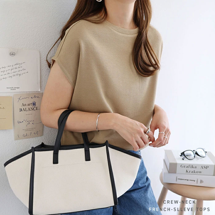 tシャツ Tシャツ レディース 半袖 フレンチスリーブ Tシャツ ティーシャツ テーシャツ ニットカットソー トップス ニット ノースリーブ レディース 半袖 袖なし 無地 カットソー クルーネック 春夏 ゆったり オフィスカジュアル 大人 かわいい 春 夏のサムネイル