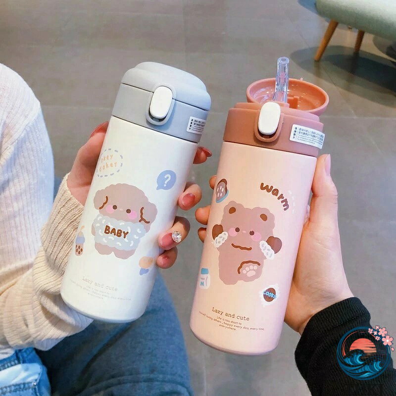 樂天商城 - 水筒 子供 保温 380ml おしゃれ 用 キャラクター キッズ ボトル コップ 子ども 可愛い 通園 通学 魔法瓶カップ ステンレス THKJ 魔法瓶 マイ ホワイト 白
