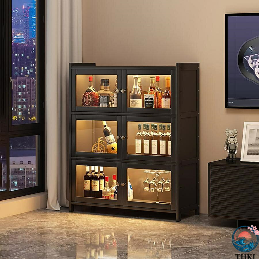 【全品5%ポイント】ウイスキー ワインバーキャビネット お酒収納ラック 自立式ワインラック 透明アクリル素材 大容量 密閉型 防塵型 酒棚ディスプレイ リビ 省スペース