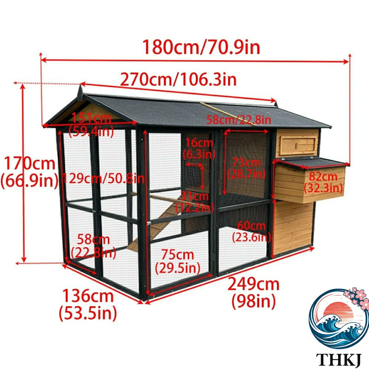 大型鶏小屋 木製鶏舎 換気ドア付き屋外ウサギ小...の紹介画像2