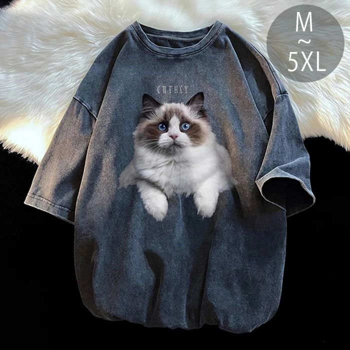 乐天商城 - 【全品2点で5%OFF】猫 Tシャツ ねこ柄 猫 ペット t 猫柄 猫柄t 猫イラスト 半袖 メンズ かわいい THKJ t 猫服 服 猫柄服 おもしろ 可愛い 服 大きいサイズ M-5