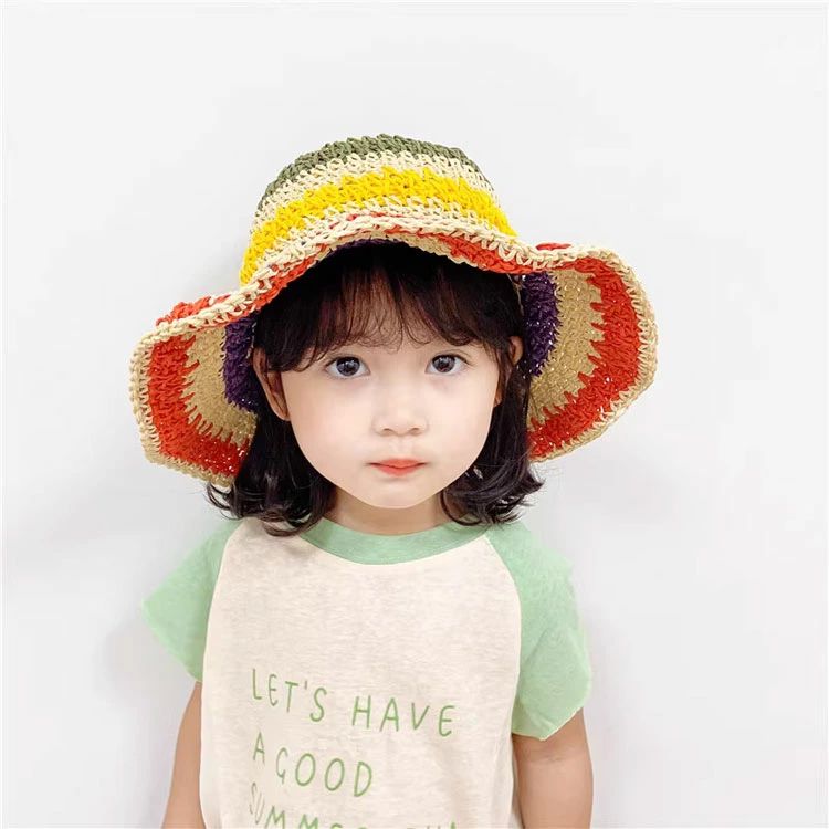 【全品5%ポイント】子供 帽子 麦わら 子ども 虹色 キッズ 折りたたみ つば広 日焼...