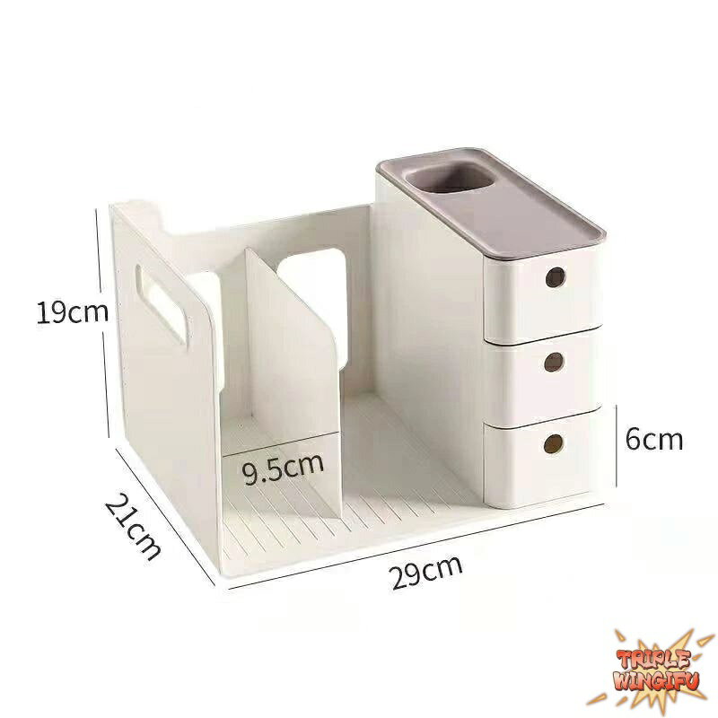 【全品5%ポイント】卓上収納ボックス 本立て 一体型 引き出し付き ブックスタンド ...