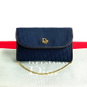 【ポイント2倍】極 美品 Christian Dior クリスチャン ディオール トロッター 柄 ロゴ 金具 キャンバス レザー チェーン ショルダーバッグ ネイビー 17307【送料無料】【中古】