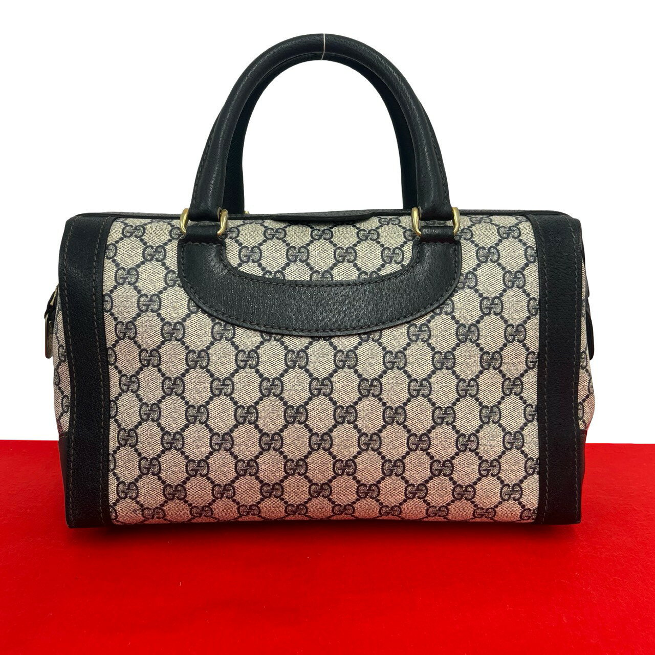 【ポイント2倍】極 美品 GUCCI グッチ オールドグッチ ヴィンテージ GG 柄 レザー 本革 ハンドバッグ ボストンバッグ トートバッグ ネイビー 07248【送料無料】【中古】