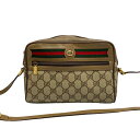 【ポイント2倍】極 美品 GUCCI オールドグッチ ヴィンテージ GG ロゴ 金具 シェリーライン レザー ショルダーバッグ ポシェット ブラウン 02736【送料無料】【中古】