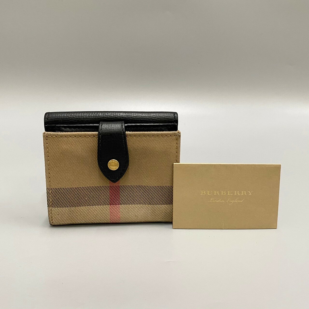 【ポイント5倍】美品 レア品 BURBERRY バーバリー ノバチェック ロゴ レザー 本革 キャンバス 二つ折り 財布 ミニ ウォレット ブラウン ブラック 88930 【送料無料】【中古】