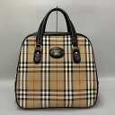 【ポイント5倍】美品 BURBERRY バーバリー ノバチェック キャンバス レザー ハンドバッグ トートバッグ ボストンバッグ A4収納可能 ブラック 53093 【送料無料】【中古】