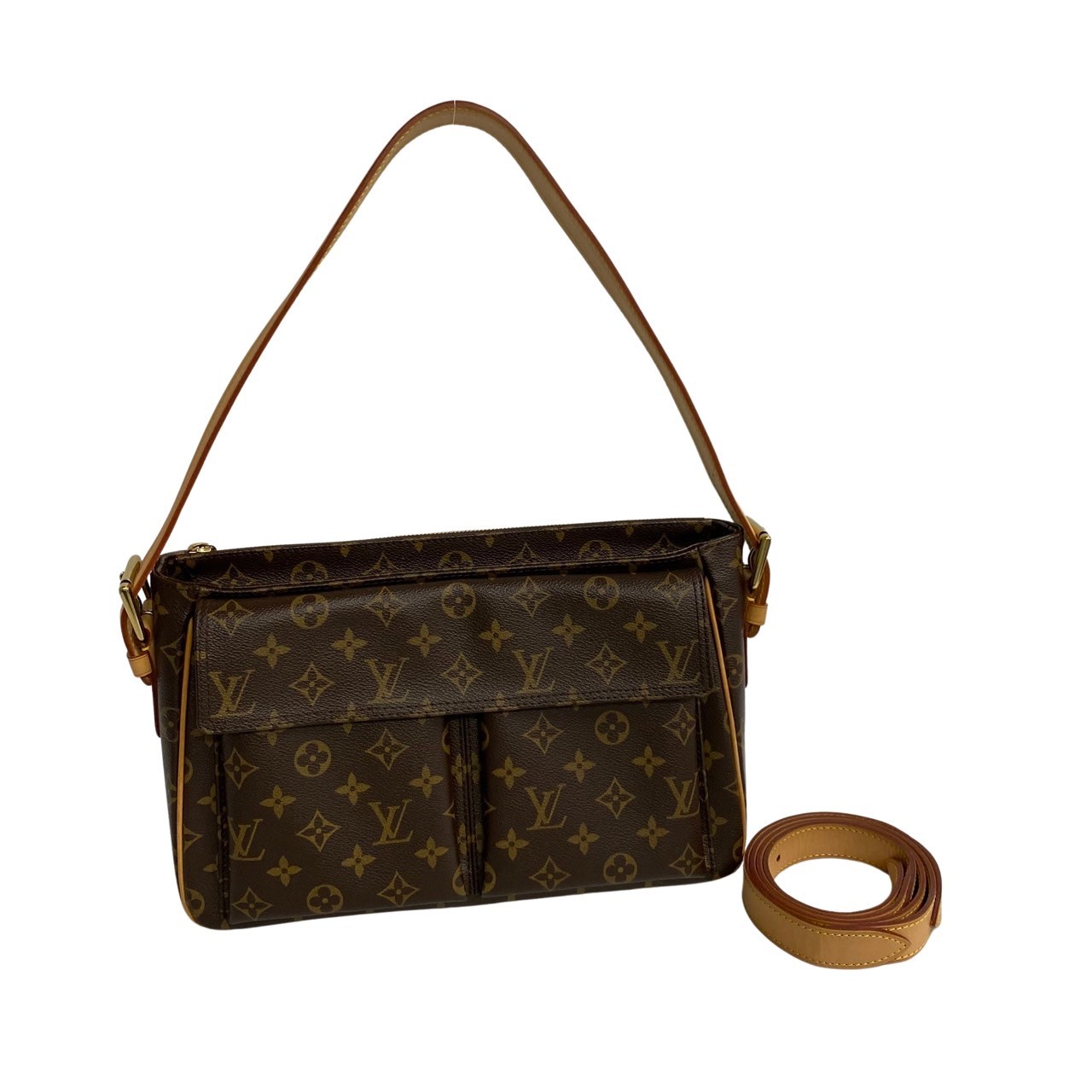 【ポイント5倍】ほぼ未使用 袋付き LOUIS VUITTON ルイヴィトン ヴィバシテ GM モノグラム レザー 2way ハンドバッグ ショルダーバッグ ブラウン 19734【送料無料】【中古】