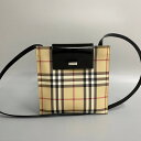 【ポイント2倍】美品 希少品 BURBERRY バーバリー ノバチェック 柄 ロゴ 金具 レザー 本革 ミニ ショルダーバッグ ポシェット サコッシュ ブラック 20343【送料無料】【中古】