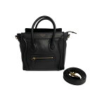 【ポイント2倍】極 美品 希少品 CELINE セリーヌ ラゲージ ナノ レザー ロゴ 本革 2way ミニ ショルダーバッグ ハンドバッグ ブラック 黒 16441【送料無料】【中古】