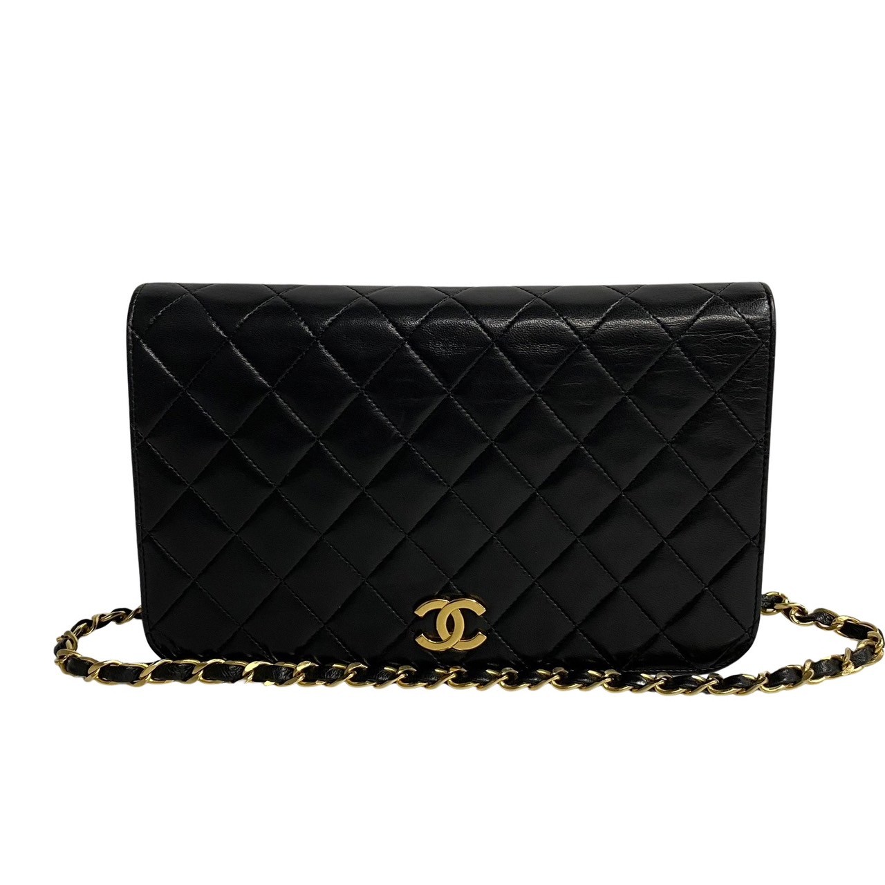 【ポイント5倍】極 美品 箱 袋付 シール カード有 0番台 CHANEL シャネル フルフラップ 23.5cm マトラッセ ラムスキン レザー ミニ ショルダーバッグ 72037 【送料無料】【中古】