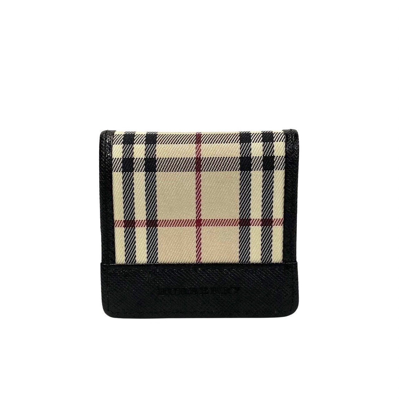 【ポイント2倍】ほぼ未使用 箱付き BURBERRY バーバリー ノバチェック 柄 ロゴ キャンバス レザー 本革 コインケース 小銭入れ ブラック ベージュ 20405【送料無料】【中古】