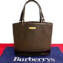 【ポイント2倍】ほぼ未使用 希少品 BURBERRY バーバリー ロゴ 金具 ノバチェック レザー 本革 ハンドバッグ ミニ トートバッグ ブラウン 茶 27110 【送料無料】【中古】