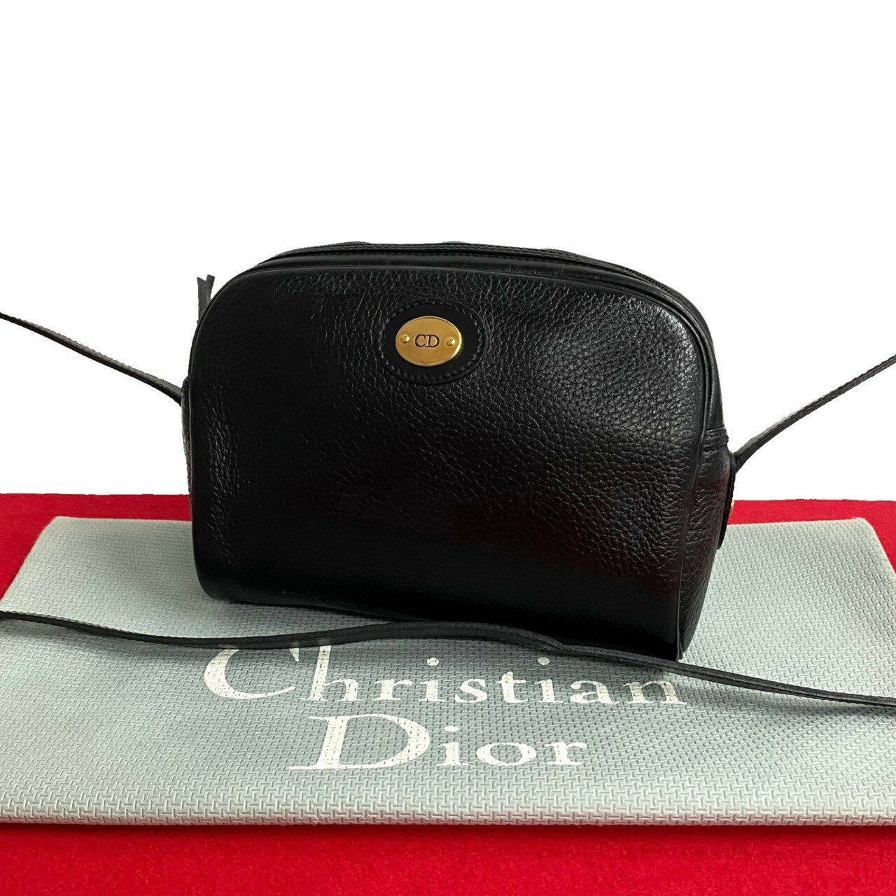 【ポイント5倍】ほぼ未使用 極 美品 Christian Dior ディオール ヴィンテージ ロゴ レザー ミニ ショルダーバッグ ポシェット ブラック 69281 【送料無料】【中古】