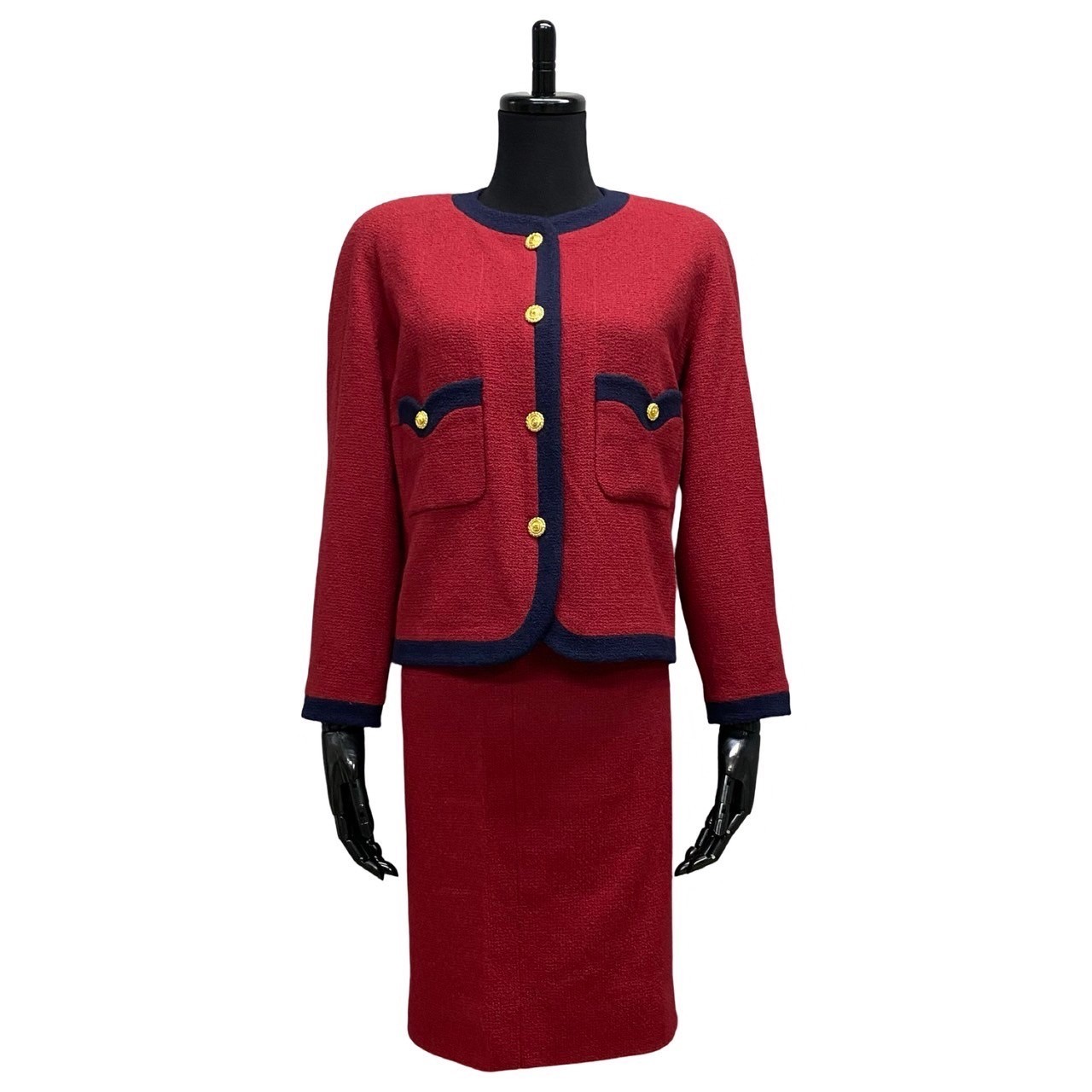 【ポイント2倍】極 美品 CHANEL シャネル ヴィンテージ ココマーク ボタン 1990年代 ウール セットアップ ジャケット スカート 34 レディース ...