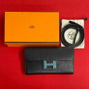 【ポイント2倍】ほぼ未使用 保存箱付 Z刻印 希少品 HERMES エルメス コンスタンス トゥーゴー ゴールド 金具 ヴォーエプソン 長財布 ブラック 148...
