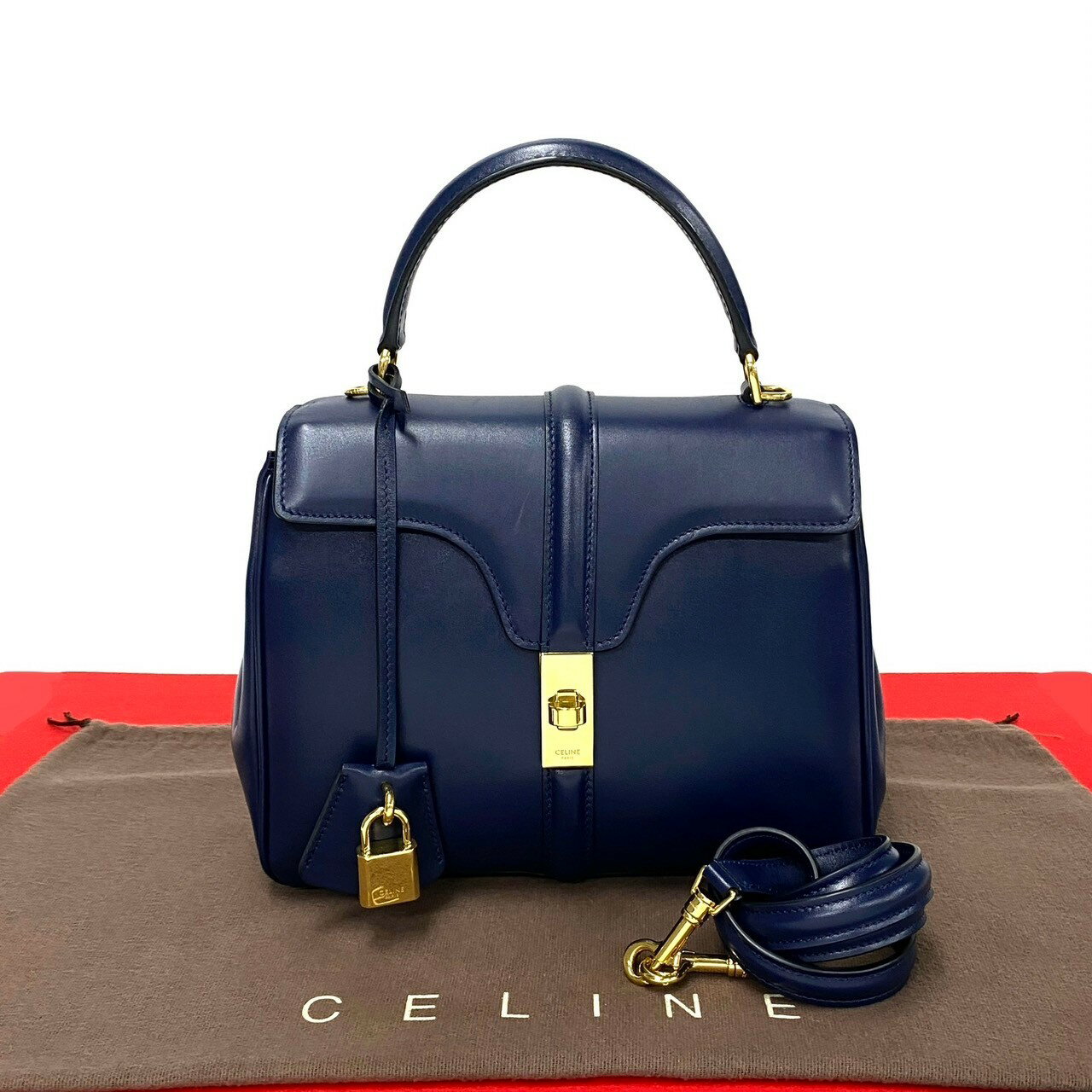 極美品 CELINE レザー 2way ショルダーバッグ サークルロゴ 極美品 CELINE レザー 2way ショルダーバッグ サークルロゴ