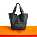 【ポイント2倍】極 美品 希少品 鍵付き A 刻印 HERMES エルメス ピコタンロック MM レザー 本革 ハンドバッグ ミニ トートバッグ ブラック 21828【送料無料】【中古】(4)
