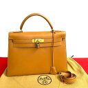 【ポイント2倍】極 美品 袋付き HERMES エルメス ケリー32 レザー 本革 ゴールド金具 2way ショルダーバッグ ハンドバッグ ブラウン キャメル ...
