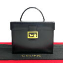 【ポイント2倍】極 美品 CELINE セリーヌ ヴィンテージ 馬車 金具 カーフ レザー 本革 ハンドバッグ バニティバッグ メイクボックス ブラック 231...