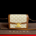 【ポイント2倍】ほぼ未使用 希少品 CELINE セリーヌ ティーン トリオンフ ロゴ 金具 レザー ショルダーバッグ ポシェット ブラウン アイボリー 197...