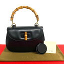 【ポイント2倍】極 美品 希少品 GUCCI オールドグッチ ヴィンテージ バンブー レザー 本革 ターンロック ハンドバッグ ミニ トートバッグ ブラック 3...