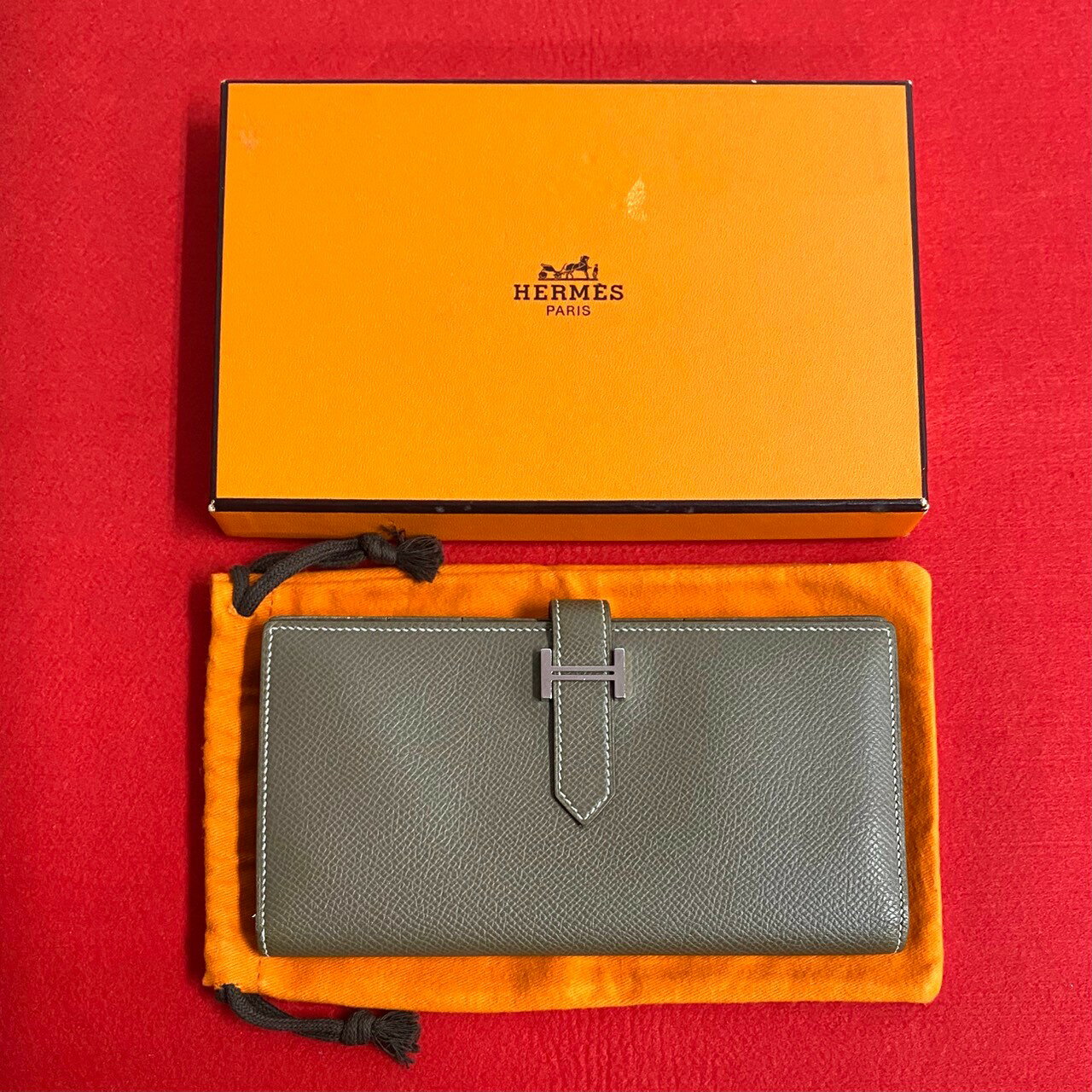 【ポイント2倍】極 美品 箱 袋付き D 刻印 HERMES エルメス ベアンスフレ ヴォーエプソン レザー 二つ折り 長財布 札入れ ウォレット エトゥープ 20299【送料無料】【中古】