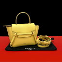 【ポイント2倍】極 美品 袋付き CELINE セリーヌ ベルトバッグ ピコ レザー 本革 2way ハンドバッグ ミニ ショルダーバッグ ライトイエロー 89...