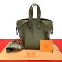 【ポイント2倍】極 美品 LOEWE ロエベ ハンモック コンパクト アナグラム ロゴ レザー 2way ハンドバッグ ミニ ショルダーバッグ カーキ 3958...