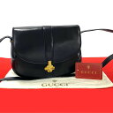 【ポイント2倍】極 美品 袋付き GUCCI グッチ オールドグッチ ヴィンテージ GG ロゴ 金具 カーフ レザー 本革 ショルダーバッグ ポシェット ネイビ...