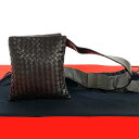 【ポイント2倍】極 美品 BOTTEGA VENETA ボッテガヴェネタ イントレチャート レザー 本革 ボディバッグ ウエストバッグ ショルダーバッグ ブラウ...