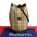 【ポイント2倍】極 美品 Burberrys バーバリーズ ヴィンテージ シャドーホース ノバチェック キャンバス レザー 本革 巾着 ボディバッグ ブラウン ...