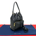 【ポイント2倍】極 美品 希少品 PRADA プラダ デュエット 三角ロゴ 金具 レザー 本革 2way ミニ ショルダーバッグ ハンドバッグ ブラック 黒 1...