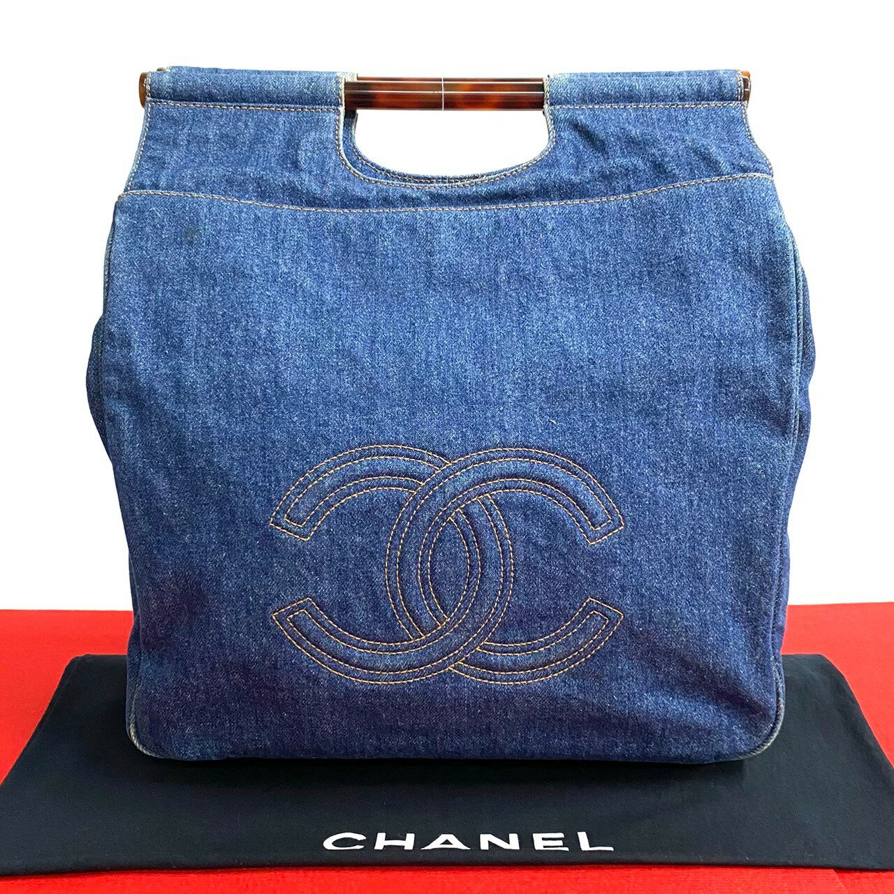 【ポイント2倍】極 美品 カード シール有 4番台 CHANEL シャネル ココマーク デニム プラスチック ハンドバッグ ミニ トートバッグ ブルー i99-3【送料無料】【中古】