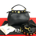 【ポイント2倍】極 美品 袋付き FENDI フェンディ ピーカーブー ミニ スタッズ レザー 本革 2way ミニ ショルダーバッグ ハンドバック ブラック ...