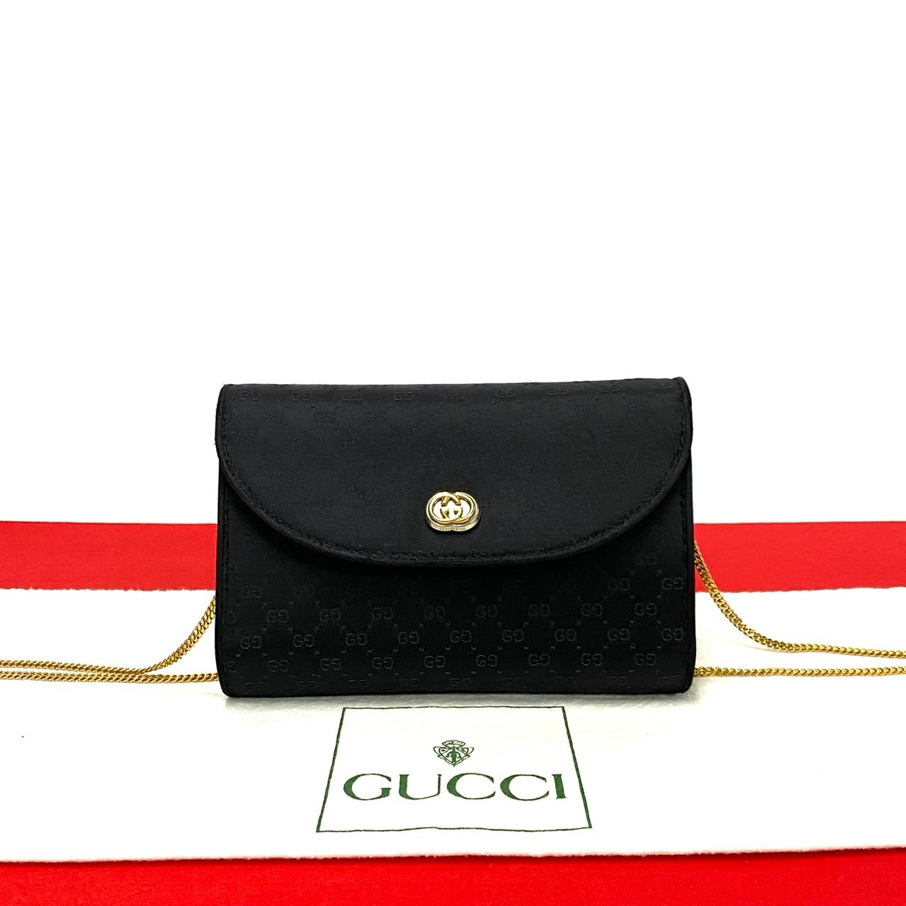 【ポイント2倍】極 美品 GUCCI グッチ オールドグッチ ヴィンテージ マイクロGG サテン 2way チェーン ショルダーバッグ ハンドバック ブラック 40919【送料無料】【中古】