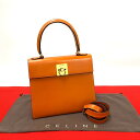 【ポイント2倍】ほぼ未使用 希少品 CELINE セリーヌ ヴィンテージ リング金具 ロゴ カーフ レザー 2way ショルダーバッグ ハンドバッグ オレンジ ...