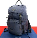 【ポイント2倍】極 美品 希少品 PRADA プラダ 三角ロゴ 金具 ナイロン レザー 本革 リュックサック バックパック デイパック ネイビー 紺 メンズ 48112【送料無料】【中古】(4)