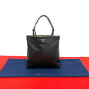 【ポイント2倍】極 美品 希少品 PRADA プラダ 三角ロゴ 金具 レザー 本革 ベルト金具 ハンドバッグ ミニ トートバッグ ポーチ ブラック 黒 2965...