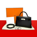 【ポイント2倍】未使用保管品 箱 袋付 HERMES エルメス ミニ ケリー2 20 ボックスカーフ レザー 2way ハンドバッグ ショルダーバッグ ブラック...